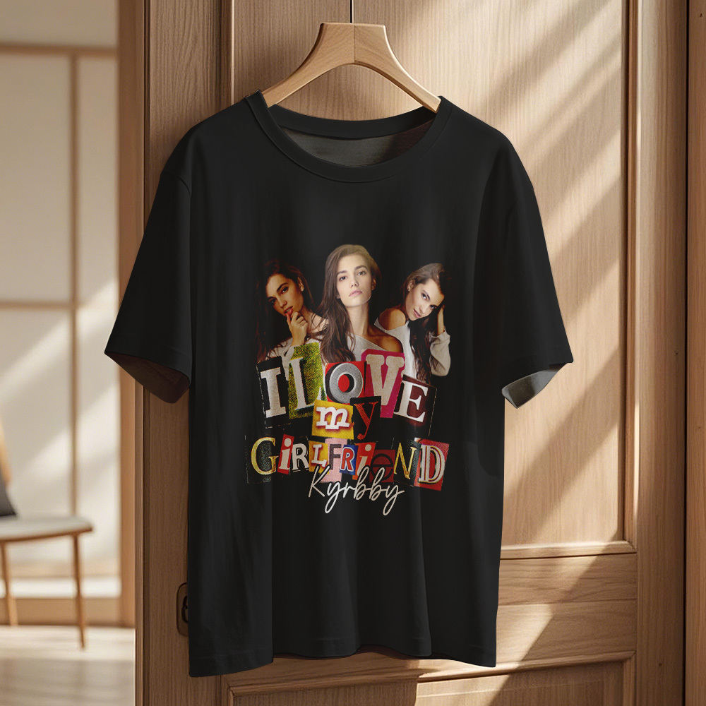 Custom Vintage Photo Printing T-shirt Personalized Name I Love My Girlfriend Photo Vintage T-shirt - makephotopuzzleuk