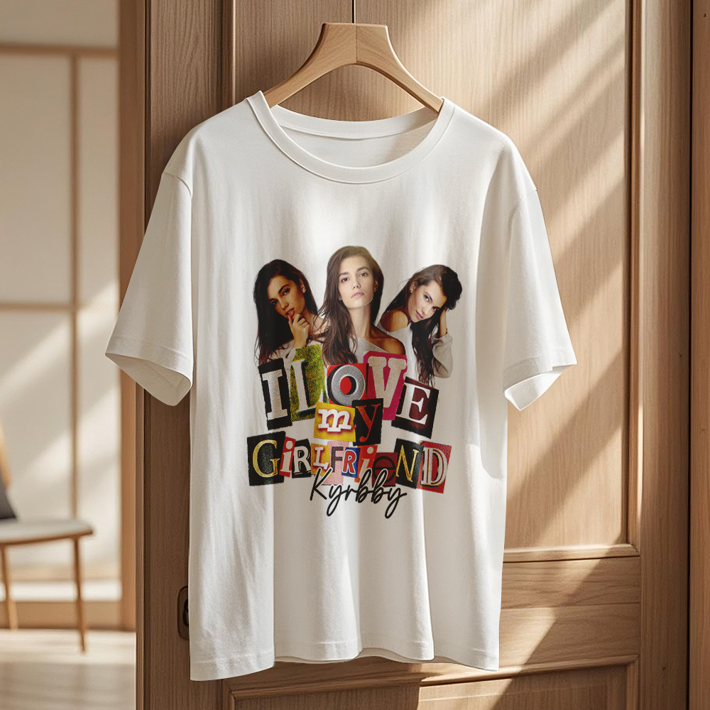 Custom Vintage Photo Printing T-shirt Personalized Name I Love My Girlfriend Photo Vintage T-shirt - makephotopuzzleuk