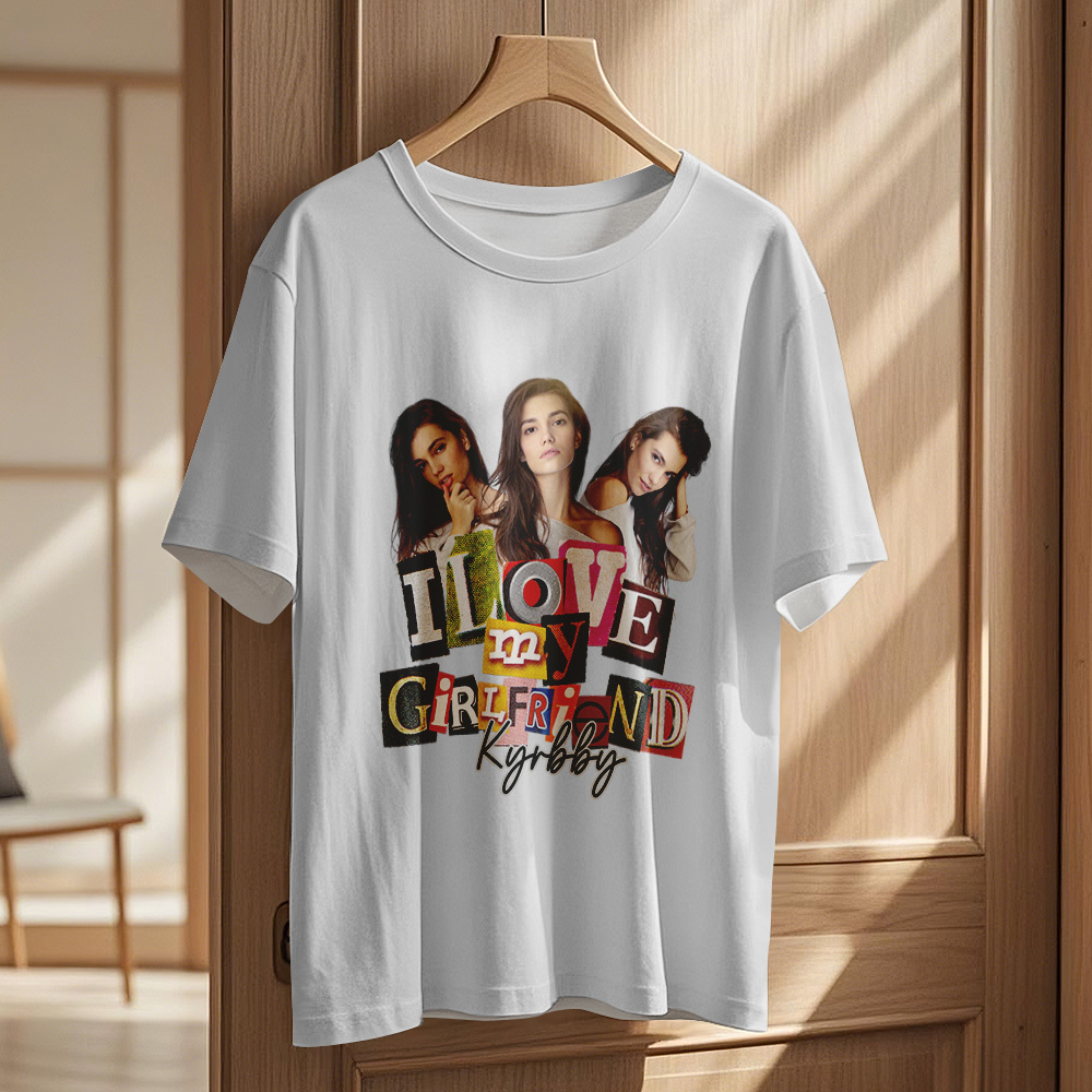 Custom Vintage Photo Printing T-shirt Personalized Name I Love My Girlfriend Photo Vintage T-shirt - makephotopuzzleuk
