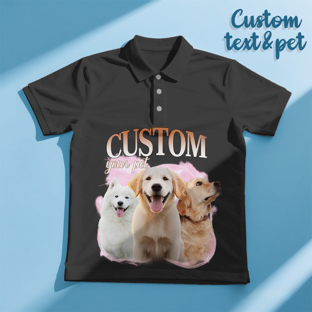 Custom Polo Shirt for Man Personalized Polo Shirt with Text Photo Dog Logo Gift For Him - makephotopuzzleuk