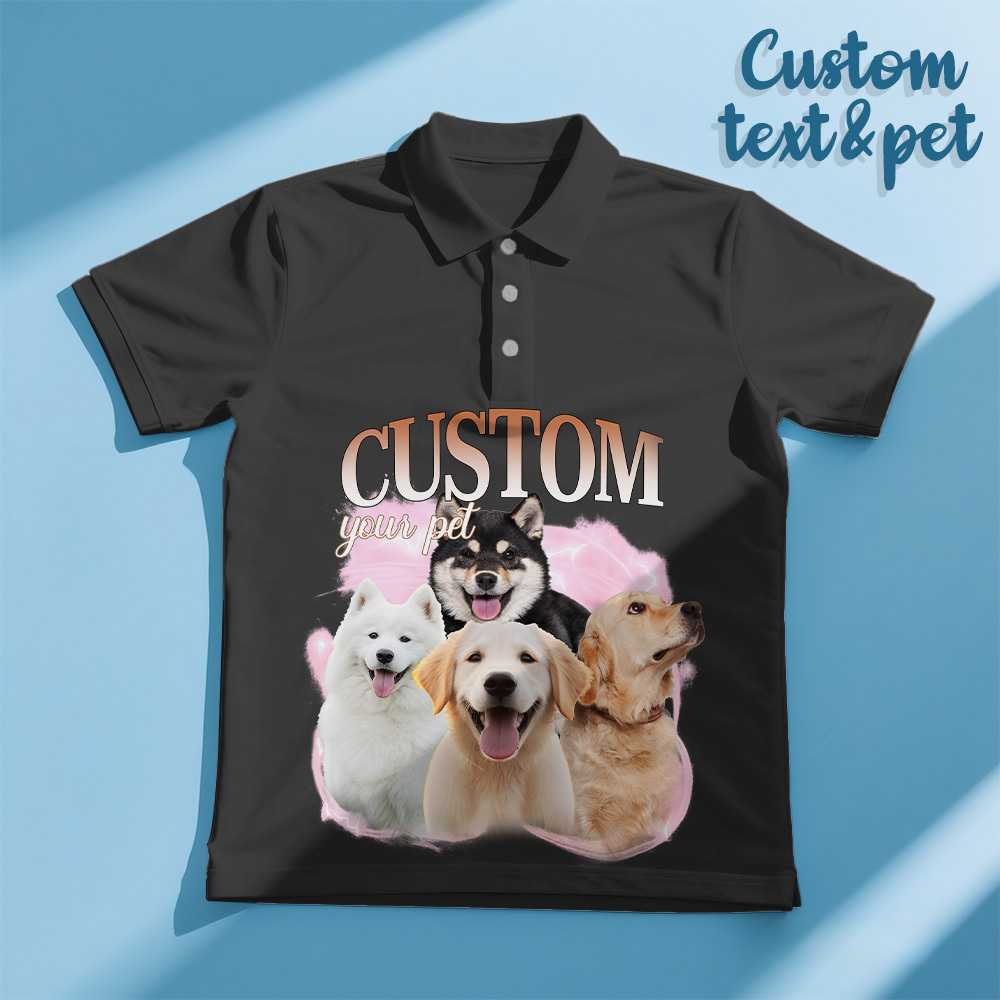 Custom Polo Shirt for Man Personalized Polo Shirt with Text Photo Dog Logo Gift For Him - makephotopuzzleuk