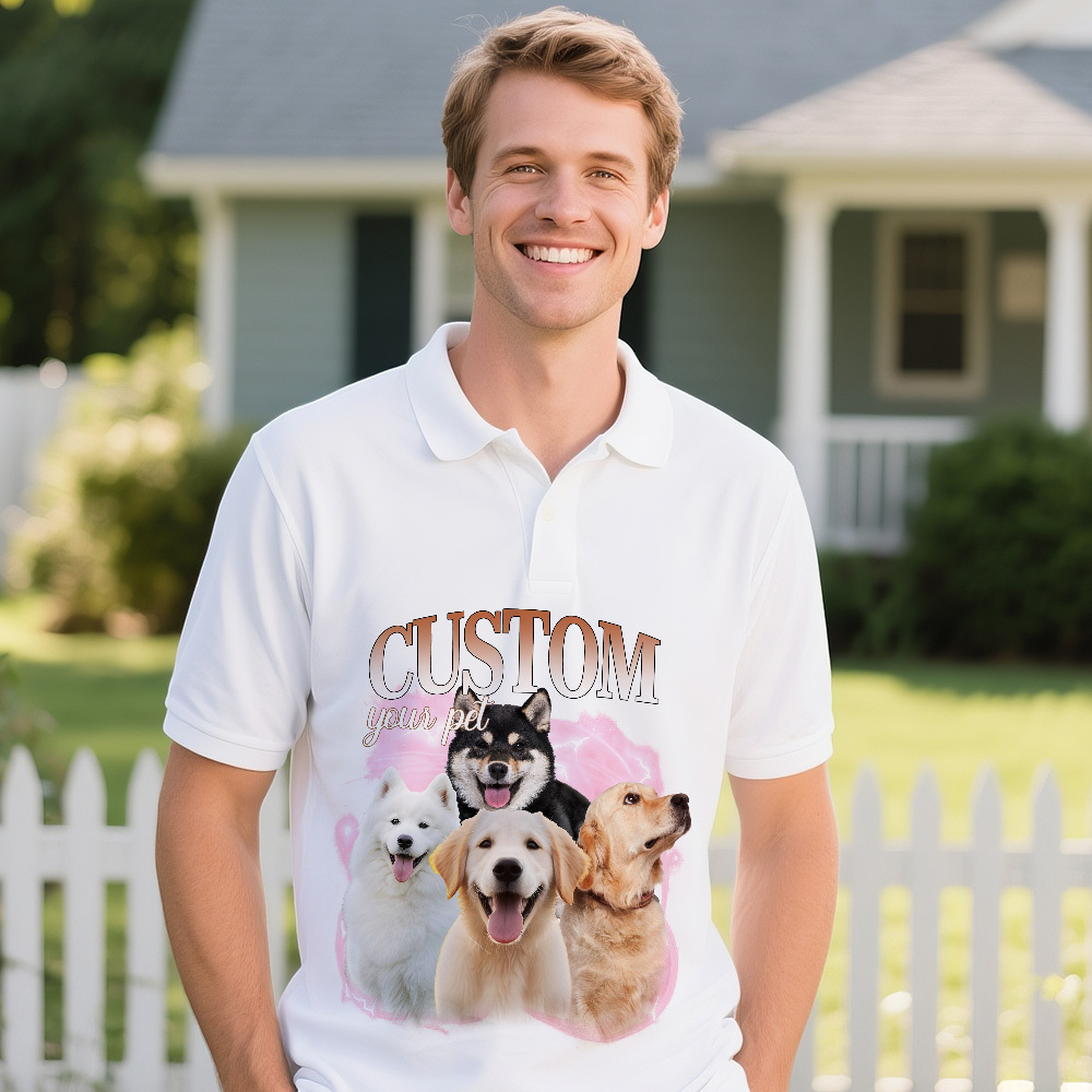 Custom Polo Shirt for Man Personalized Polo Shirt with Text Photo Dog Logo Gift For Him - makephotopuzzleuk