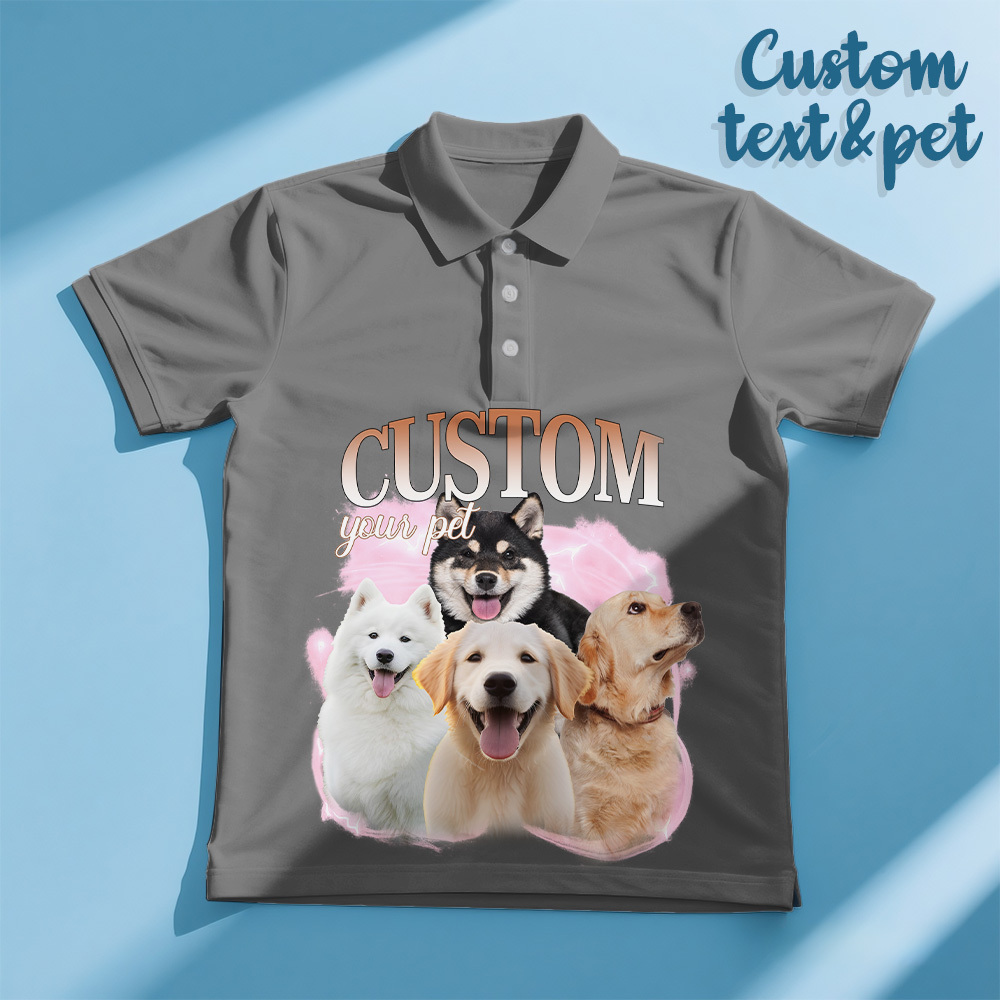Custom Polo Shirt for Man Personalized Polo Shirt with Text Photo Dog Logo Gift For Him - makephotopuzzleuk