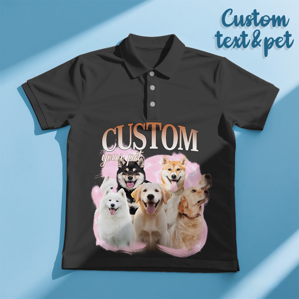 Custom Polo Shirt for Man Personalized Polo Shirt with Text Photo Dog Logo Gift For Him - makephotopuzzleuk