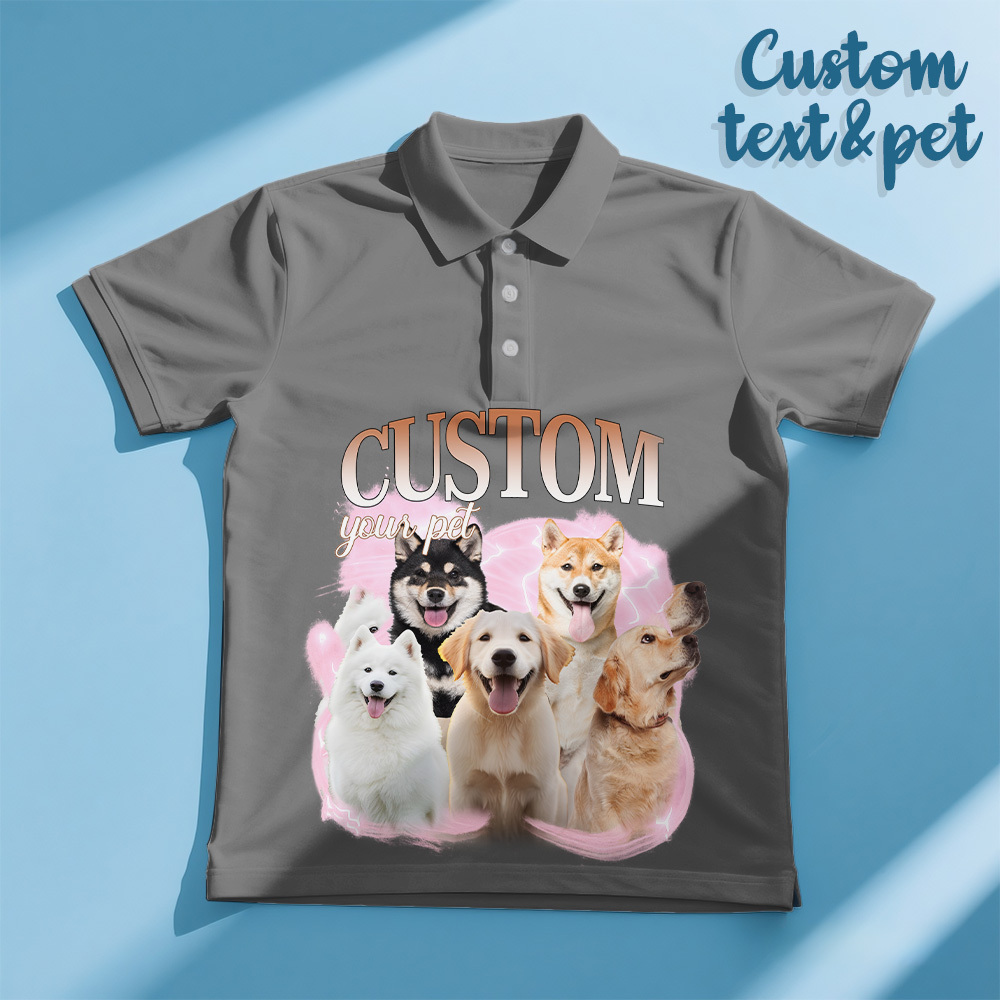 Custom Polo Shirt for Man Personalized Polo Shirt with Text Photo Dog Logo Gift For Him - makephotopuzzleuk