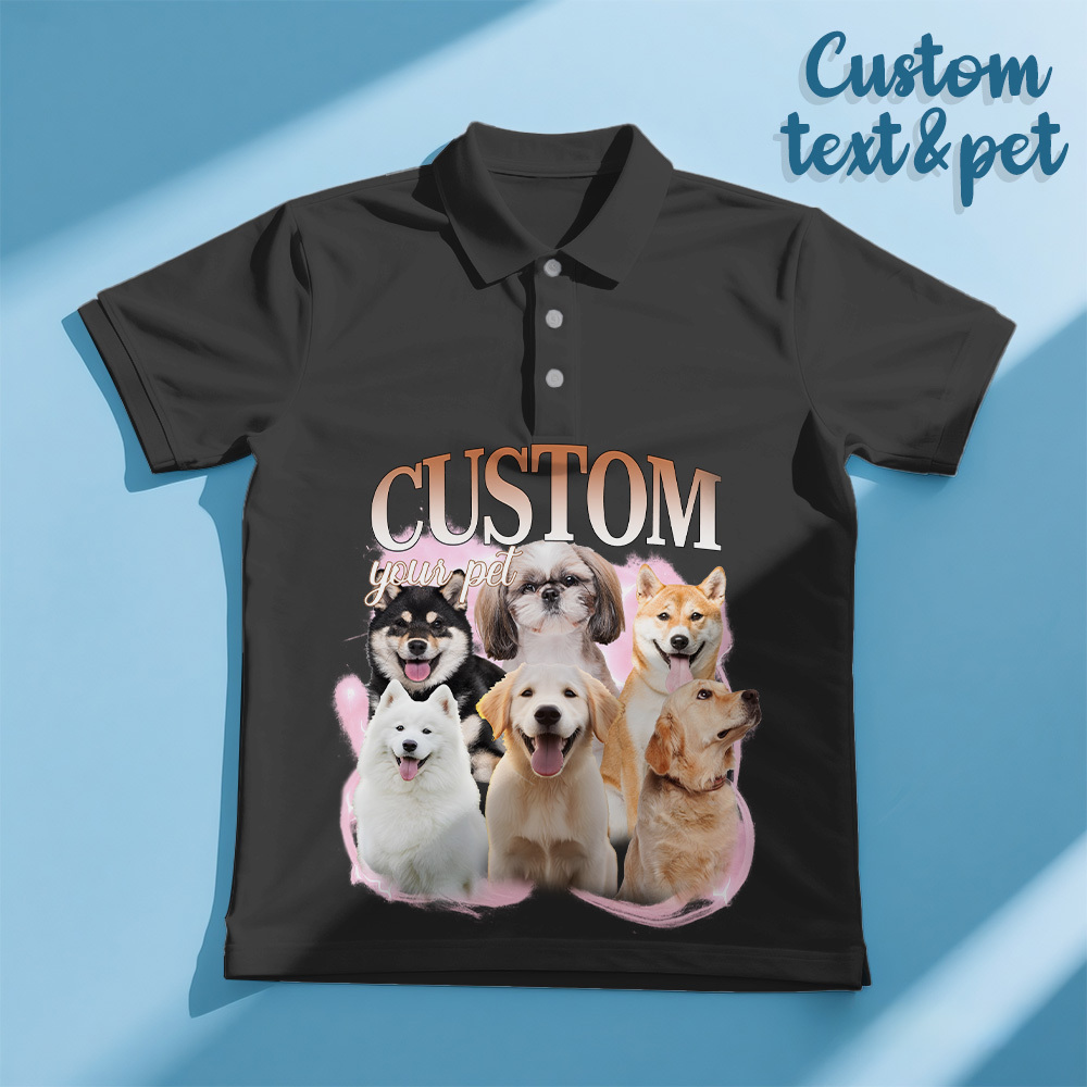Custom Polo Shirt for Man Personalized Polo Shirt with Text Photo Dog Logo Gift For Him - makephotopuzzleuk