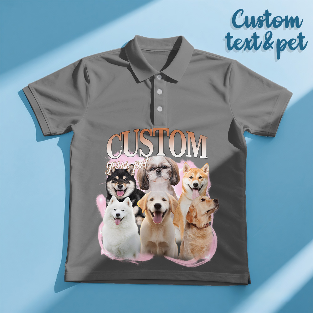 Custom Polo Shirt for Man Personalized Polo Shirt with Text Photo Dog Logo Gift For Him - makephotopuzzleuk