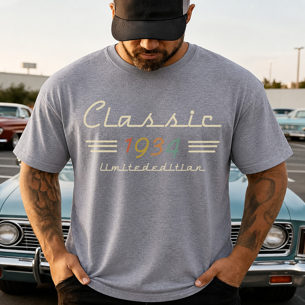 Personalized Classic Tee with Retro Birth Year Graphic, Custom Year Unique Birthday Gift for Dad - makephotopuzzleuk