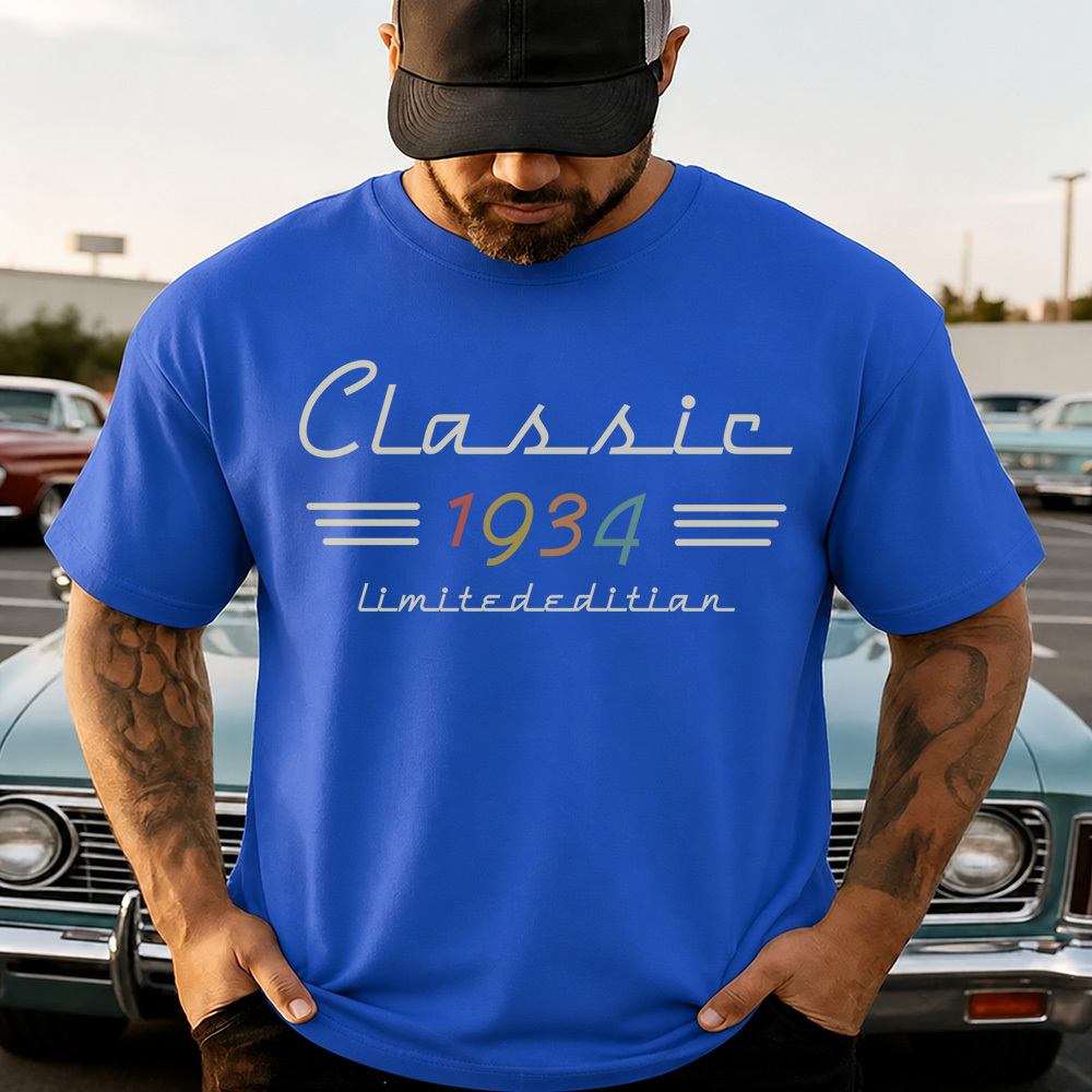 Personalized Classic Tee with Retro Birth Year Graphic, Custom Year Unique Birthday Gift for Dad - makephotopuzzleuk