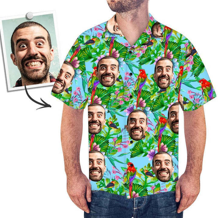 Custom Face Hawaiian Style Colorful Parrot Long Dress And Shirt Family Matching - makephotopuzzleuk