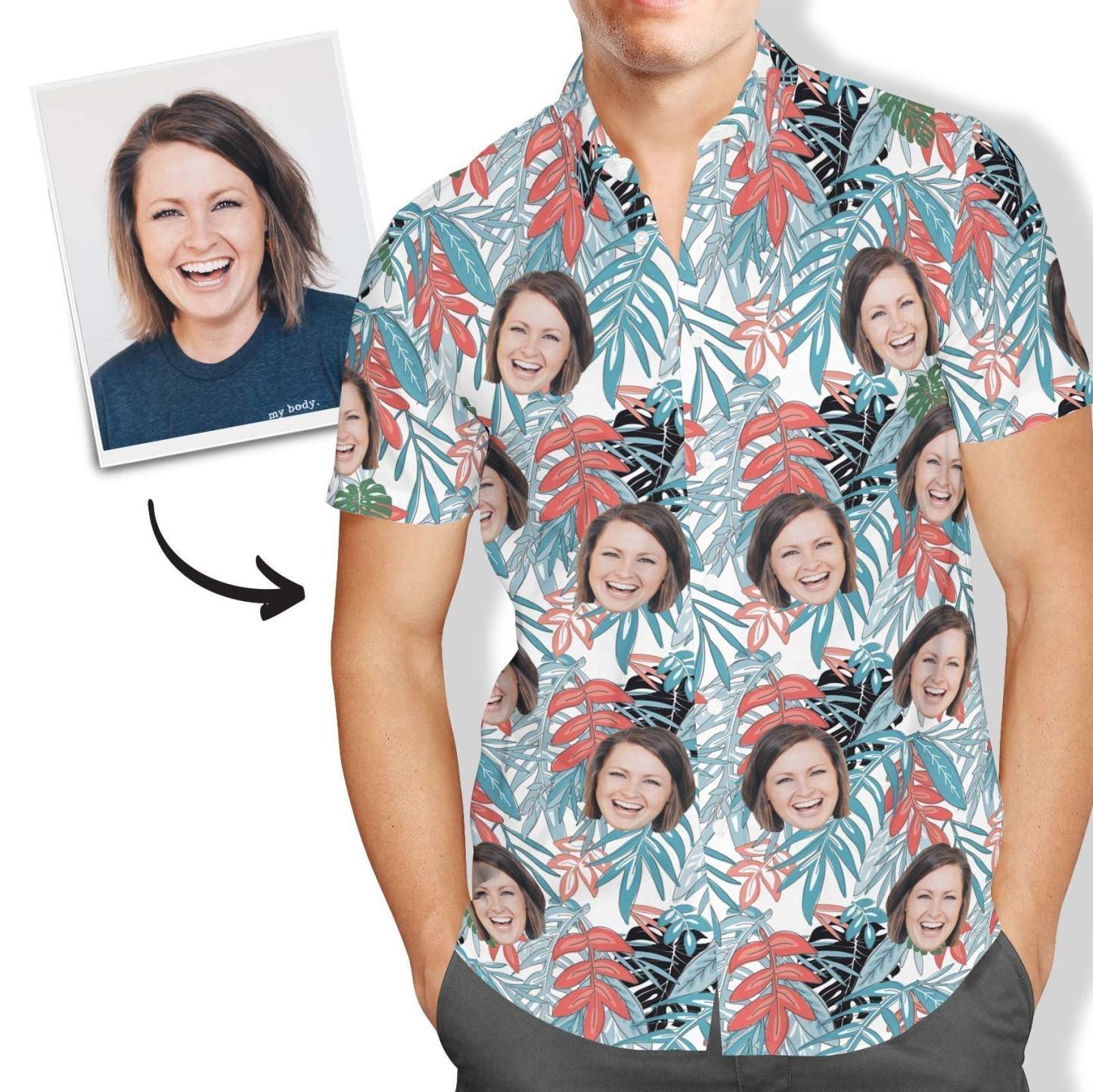 Custom Face Hawaiian Shirt Men's All Over Print Leaves - MakePhotoPuzzleUK