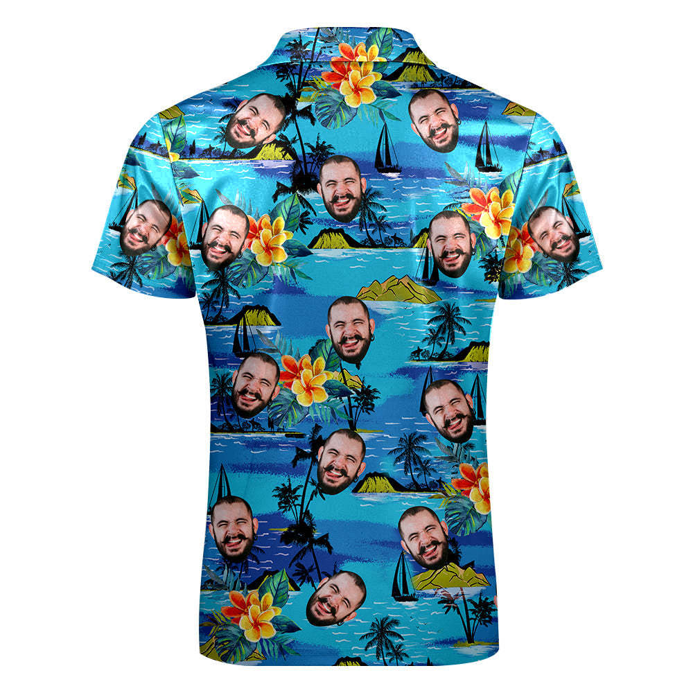 Custom Face Men's Polo Shirt with Zipper Funny Polo Shirt for Boyfriend or Husband - MyPhotoBoxerUk