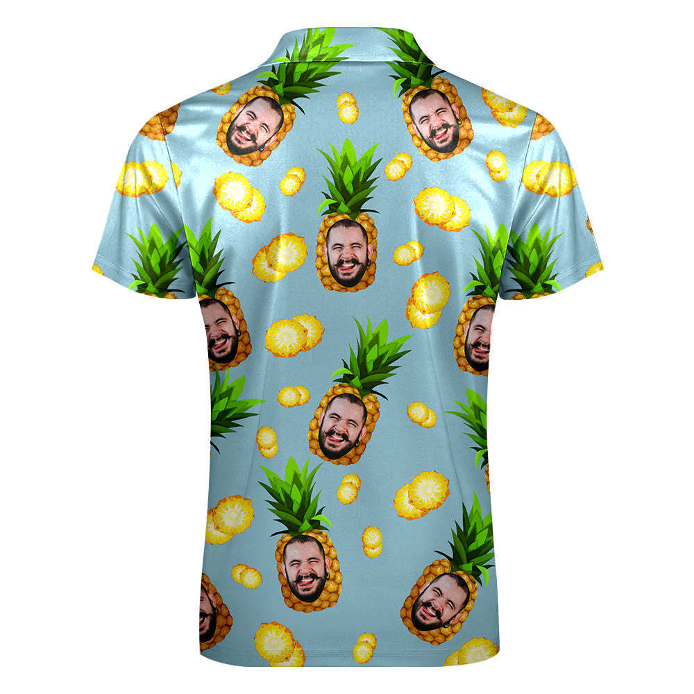 Custom Face Polo Shirt with Zipper Personalised Funny Pineapple Pattern Men's Polo Shirt - MyPhotoBoxerUk