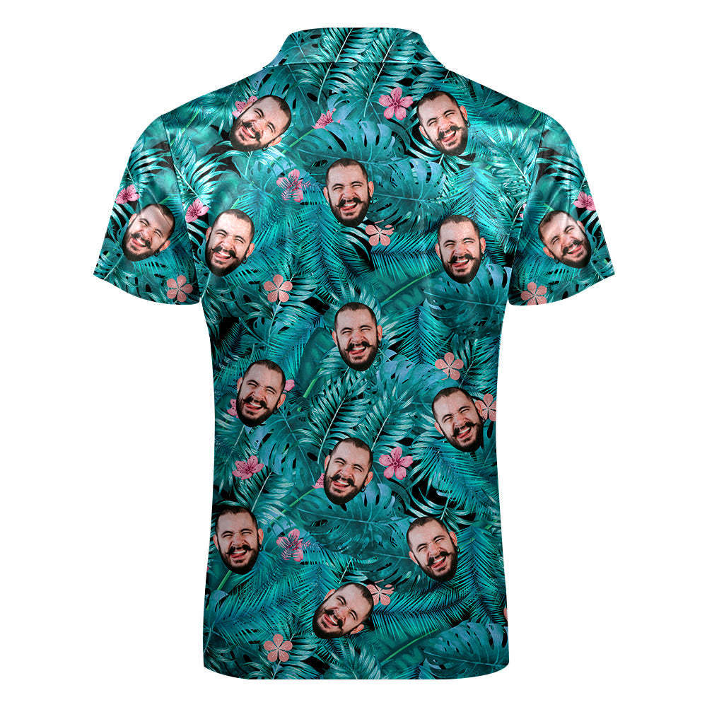 Custom Hawaiian Style Polo Shirt with Zipper Personalised Face Polo Shirt for Boyfriend or Husband - MyPhotoBoxerUk