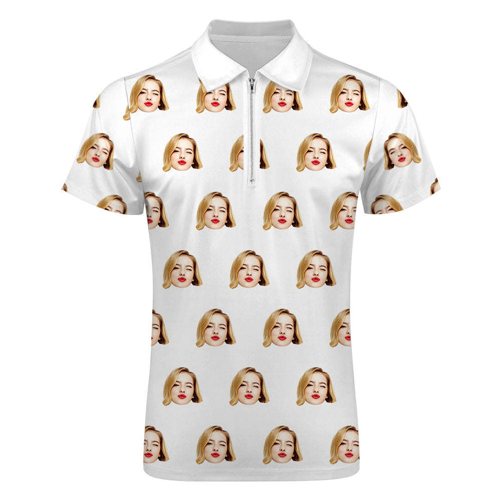 Custom Face Polo Shirt with Zipper Men's Polo Shirt for Him - MyPhotoBoxerUk