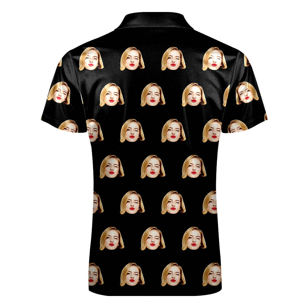 Custom Face Polo Shirt with Zipper Men's Polo Shirt for Him - MyPhotoBoxerUk