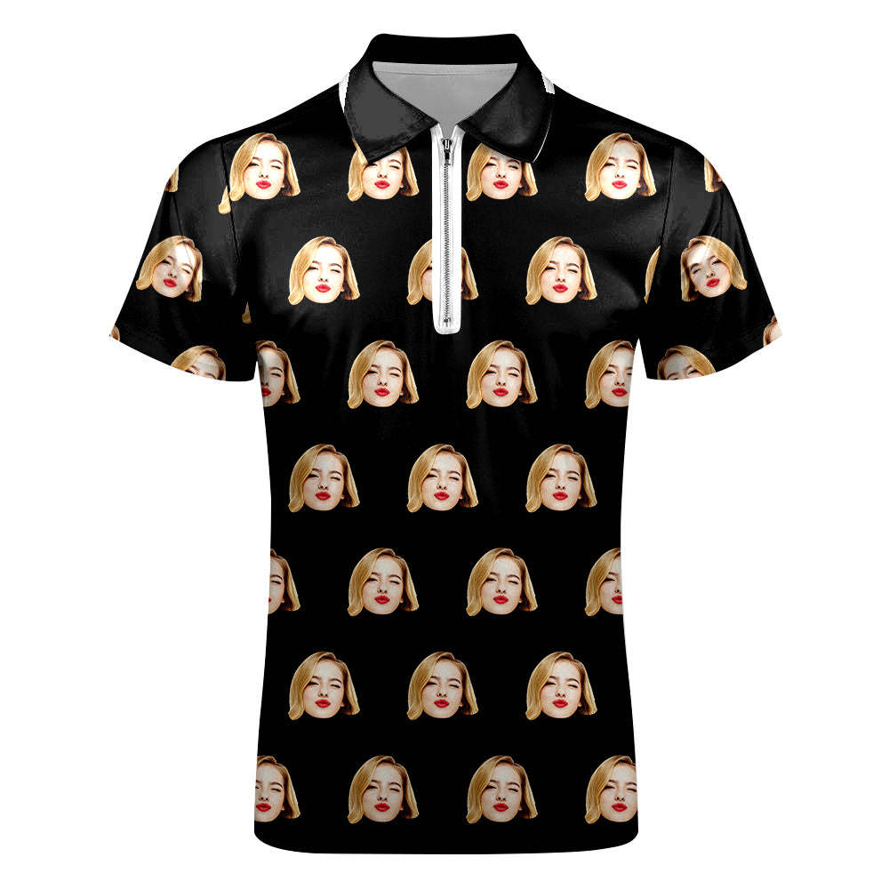 Custom Face Polo Shirt with Zipper Men's Polo Shirt for Him - MyPhotoBoxerUk