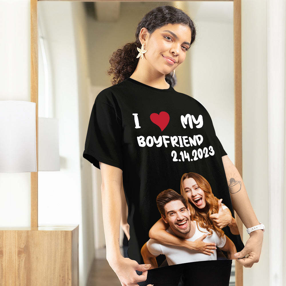 Custom Photo Printed T-shirt Personalized Picture Anniversary On Shirt Gifts For Lovers