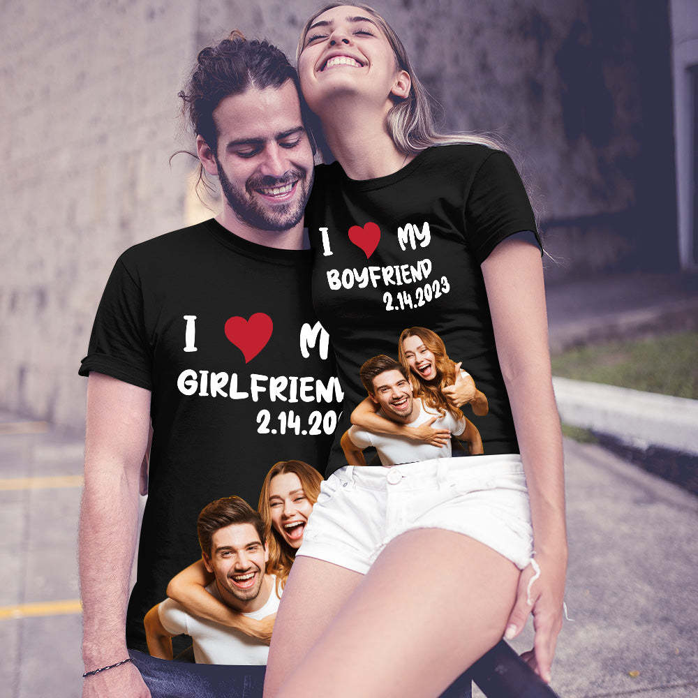 Custom Photo Printed T-shirt Personalized Picture Anniversary On Shirt Gifts For Lovers