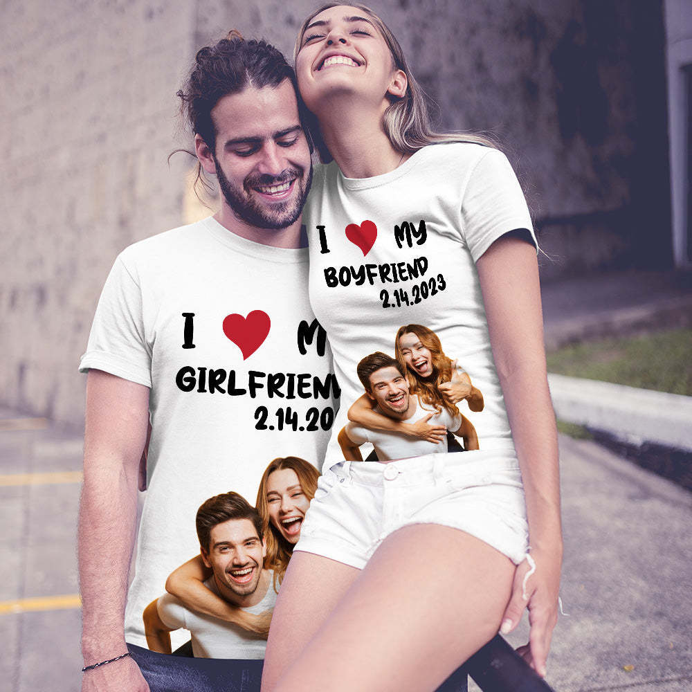 Custom Photo Printed T-shirt Personalized Picture Anniversary On Shirt Gifts For Lovers