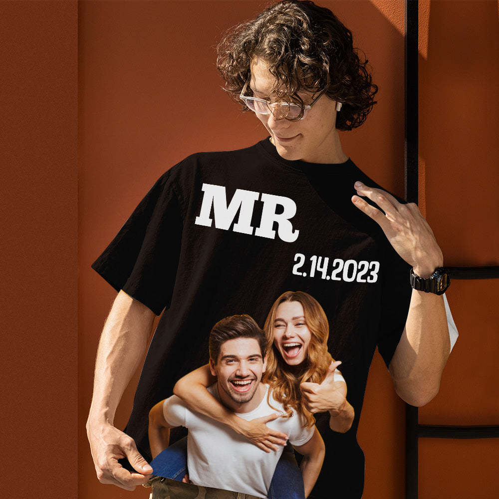 Custom Photo Printed T-shirt Personalized Picture Anniversary On Shirt Gifts For Husband