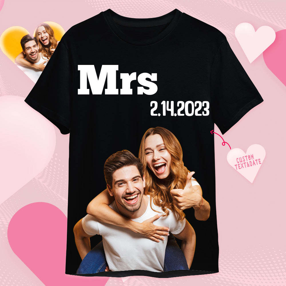 Custom Photo Printed T-shirt Personalized Picture Anniversary On Shirt Gifts For Wife