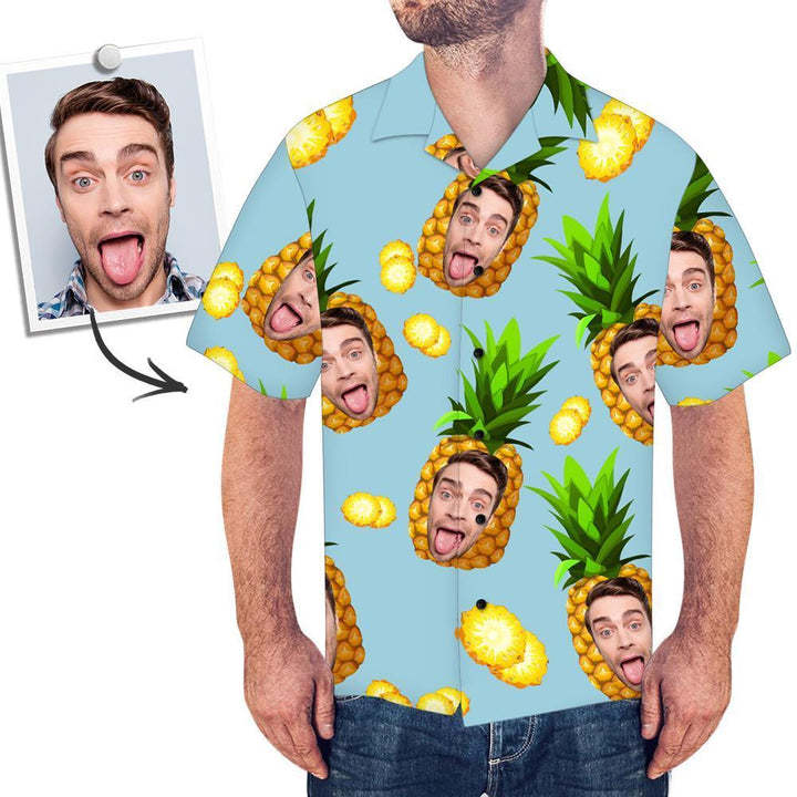 Custom Face Hawaiian Style Big Pineapple Long Dress And Shirt Family Matching - makephotopuzzleuk