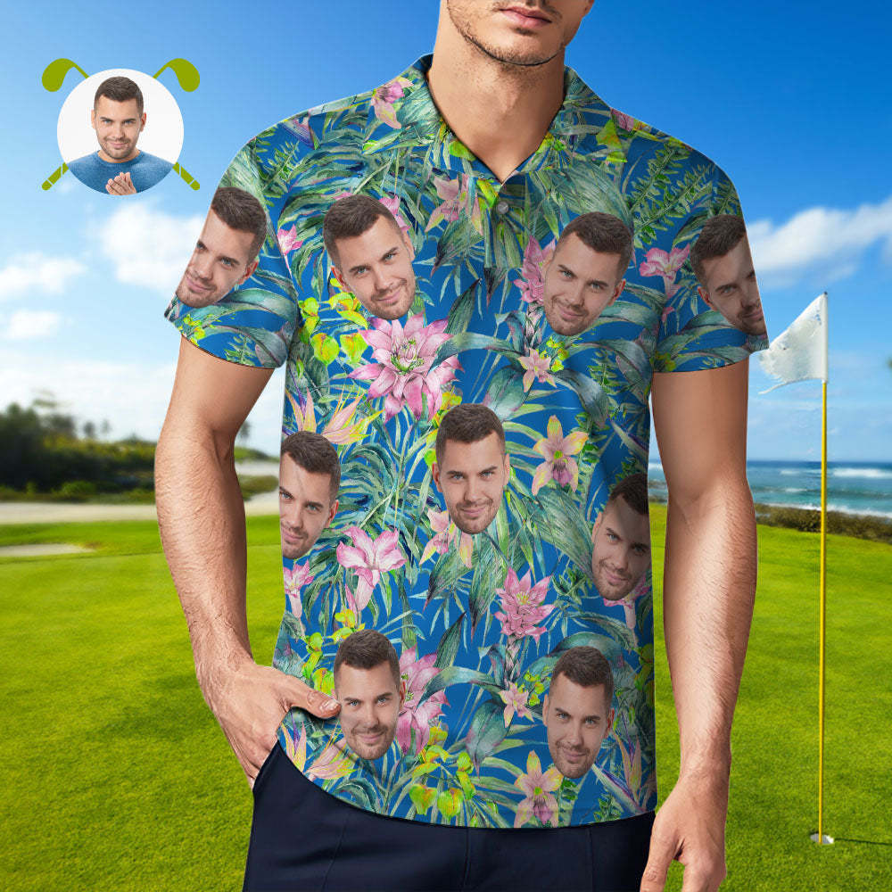 Custom Face Golf Polo Shirt Personalized Men's All Over Print Polo Shirt 6 Styles - makephotopuzzleuk