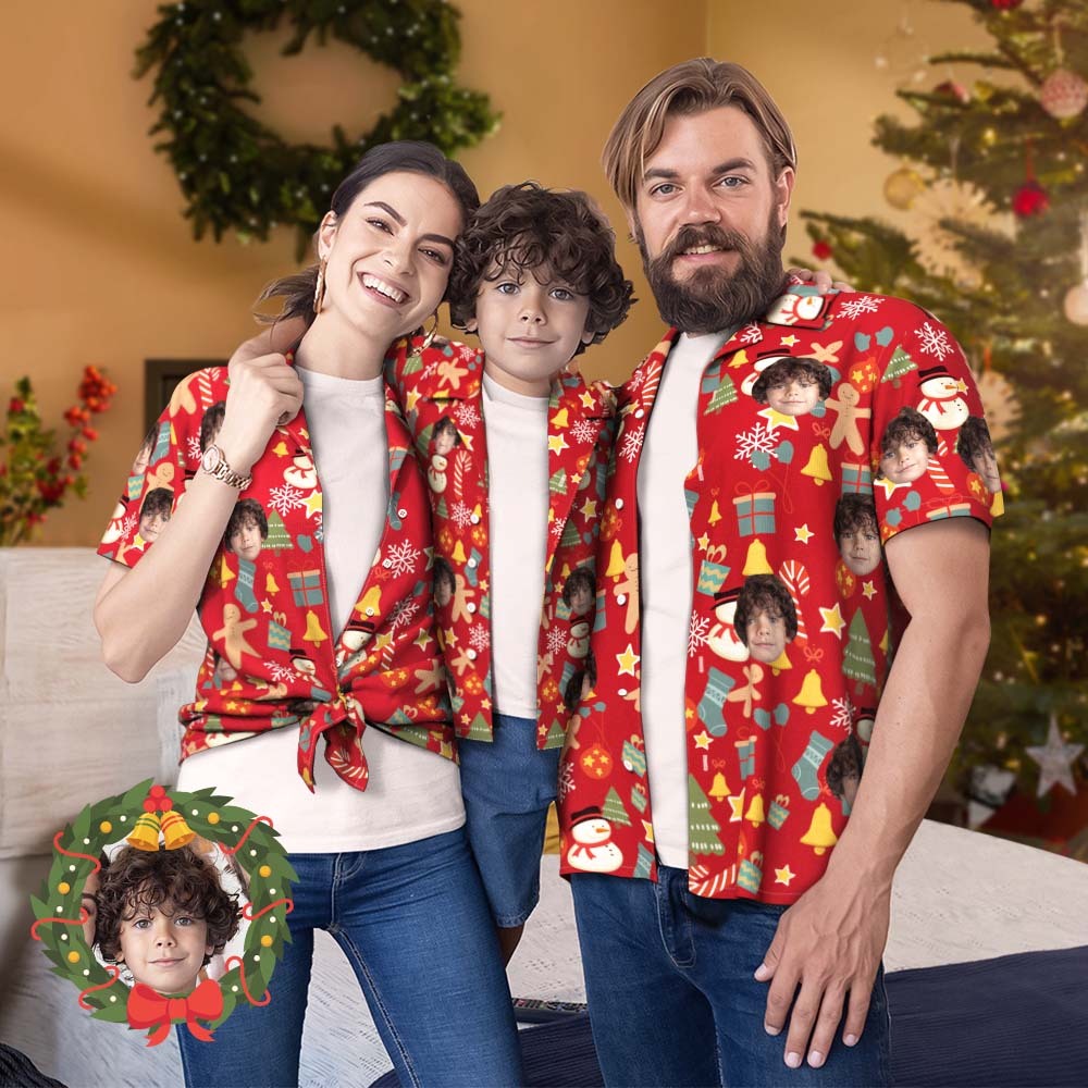 Custom Face Family Matching Hawaiian Outfit Christmas Pool Party Parent-child Wears - Merry Christmas