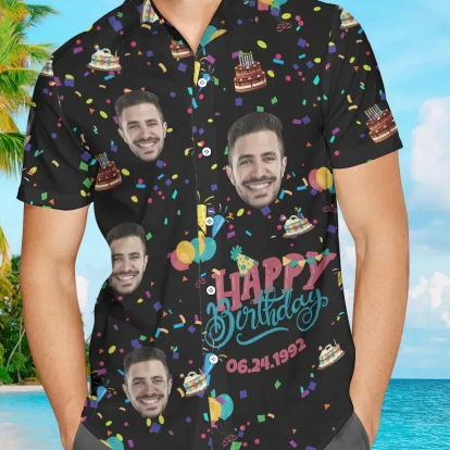 Custom Face Happy Birthday Hawaiian Shirt Men's All Over Print Unique Birthday Gift