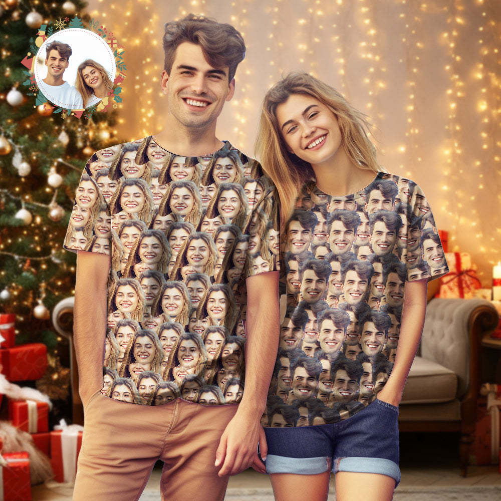 Custom Unisex T-Shirt Mash Face Gifts Christmas Shirt All Over Print Tee