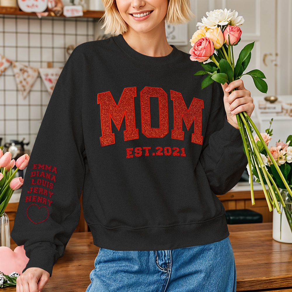 Custom Embroidered Glitter Vinyl MAMA Sweatshirt-Gift For Mom & Grandma