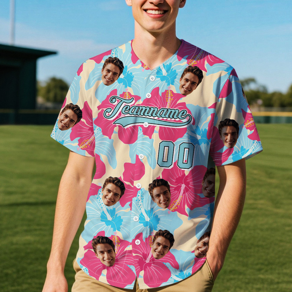 Custom Vacation Vibes Hawaiian Baseball Custom Jersey with Tropical Elements Print - makephotopuzzleuk