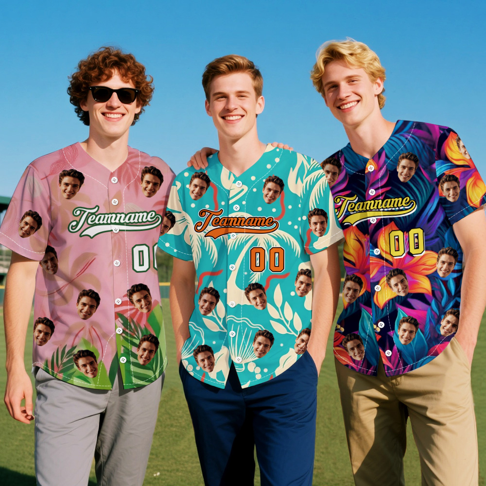 Personalized Vacation Vibes Baseball Jersey Custom Jersey with Tropical Elements Print - makephotopuzzleuk