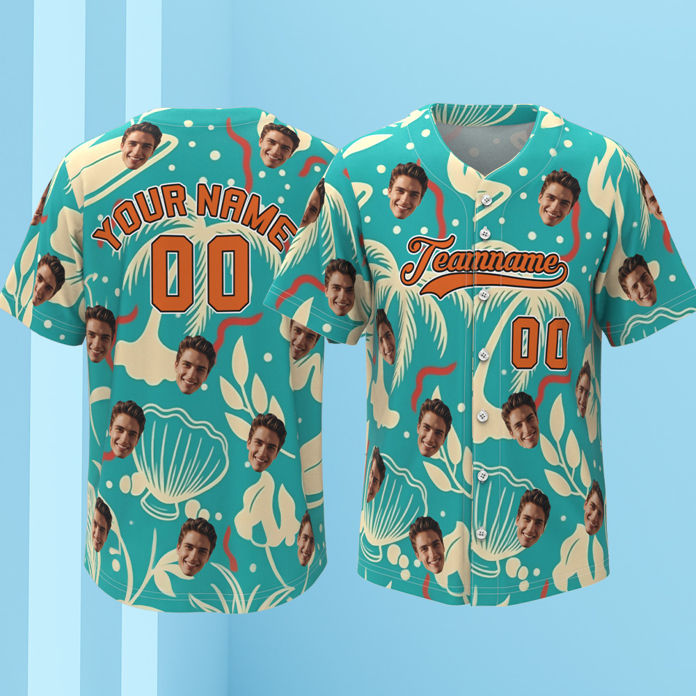 Custom Vacation Vibes Hawaiian Baseball Custom Jersey with Tropical Elements Print - makephotopuzzleuk