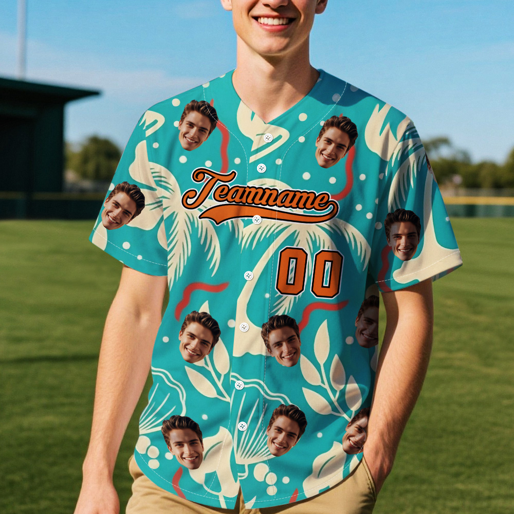 Custom Vacation Vibes Hawaiian Baseball Custom Jersey with Tropical Elements Print - makephotopuzzleuk