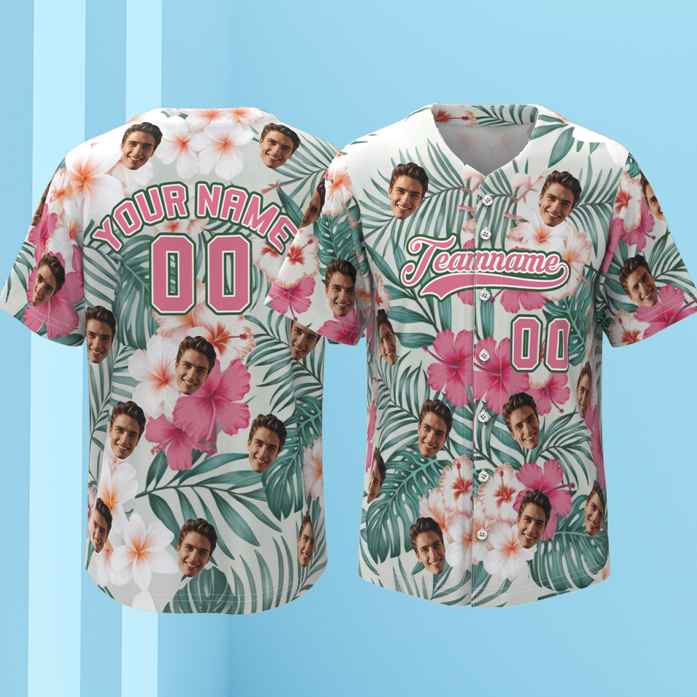 Custom Vacation Vibes Hawaiian Baseball Custom Jersey with Tropical Elements Print - makephotopuzzleuk