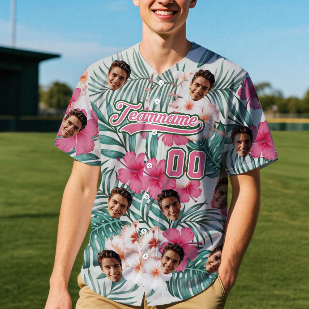 Custom Vacation Vibes Hawaiian Baseball Custom Jersey with Tropical Elements Print - makephotopuzzleuk
