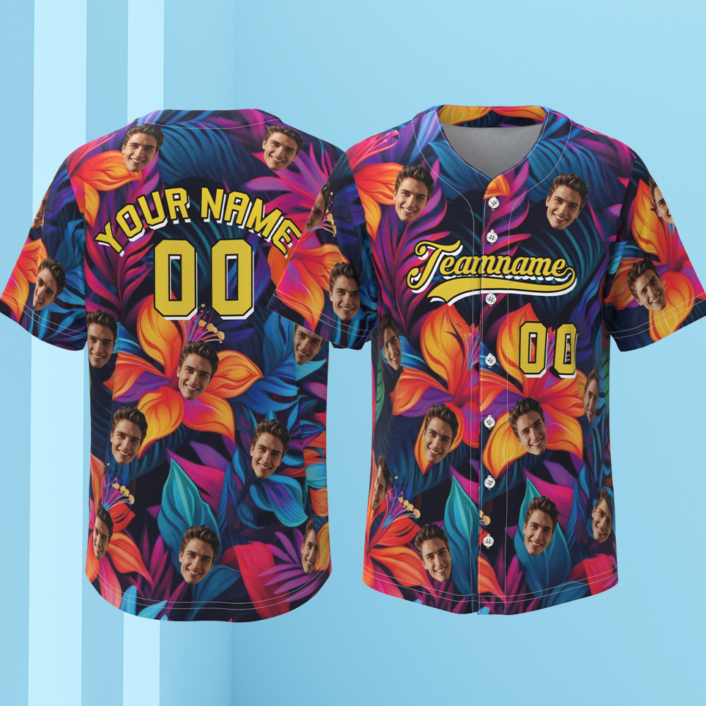 Custom Vacation Vibes Hawaiian Baseball Custom Jersey with Tropical Elements Print - makephotopuzzleuk