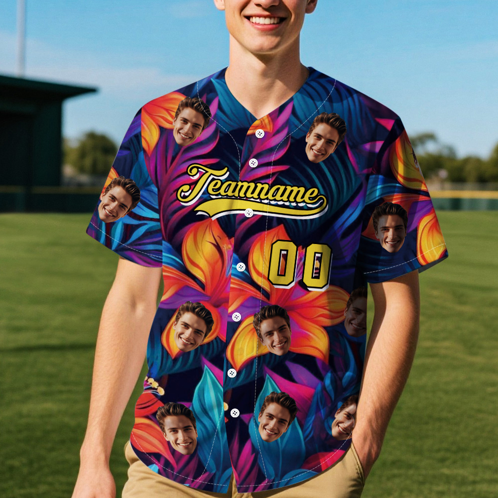Custom Vacation Vibes Hawaiian Baseball Custom Jersey with Tropical Elements Print - makephotopuzzleuk