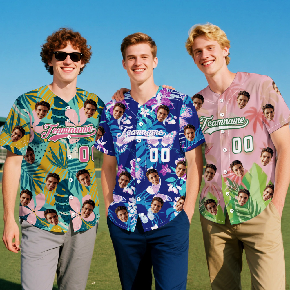 Custom Vacation Vibes Hawaiian Baseball Custom Jersey with Tropical Elements Print - makephotopuzzleuk
