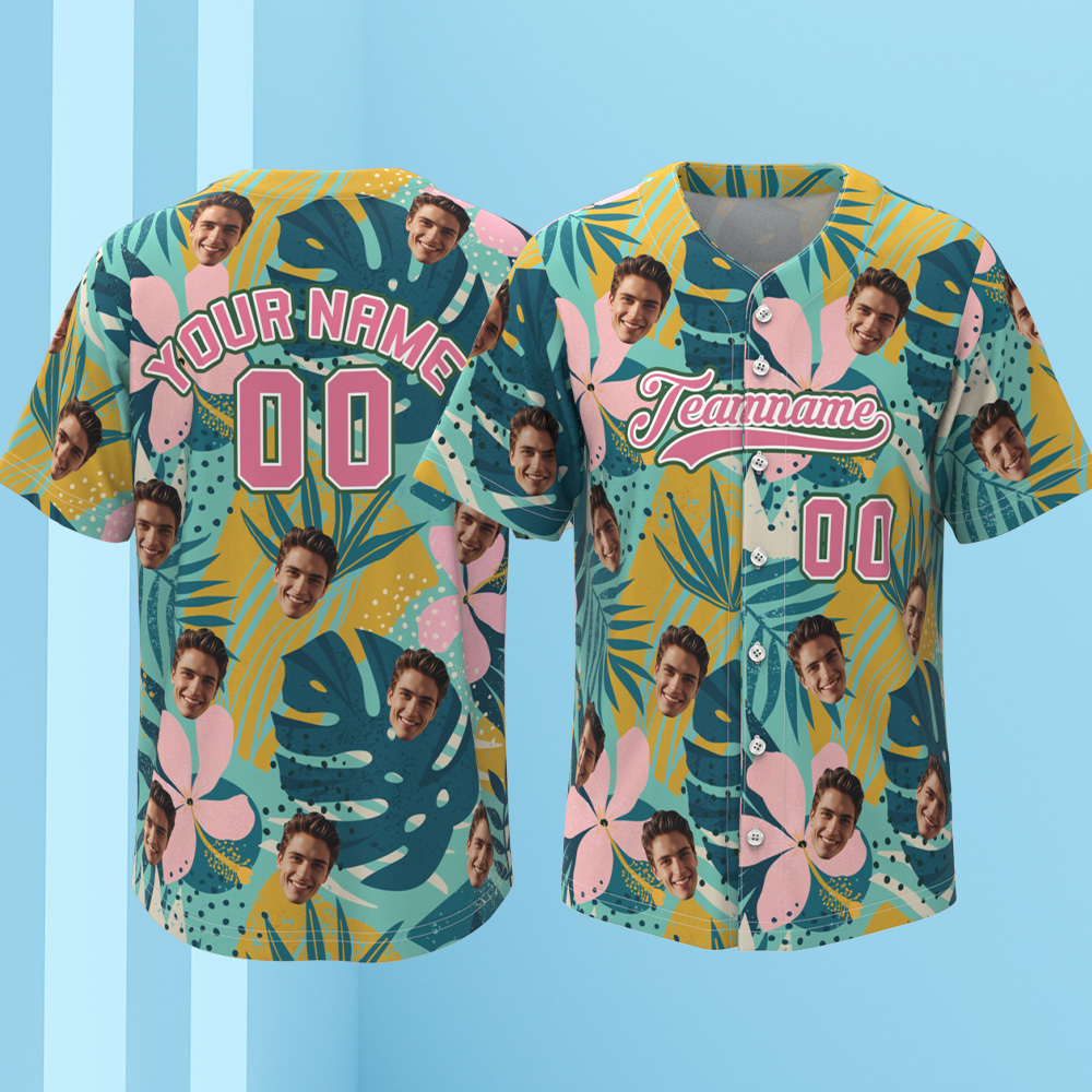 Custom Vacation Vibes Hawaiian Baseball Custom Jersey with Tropical Elements Print - makephotopuzzleuk