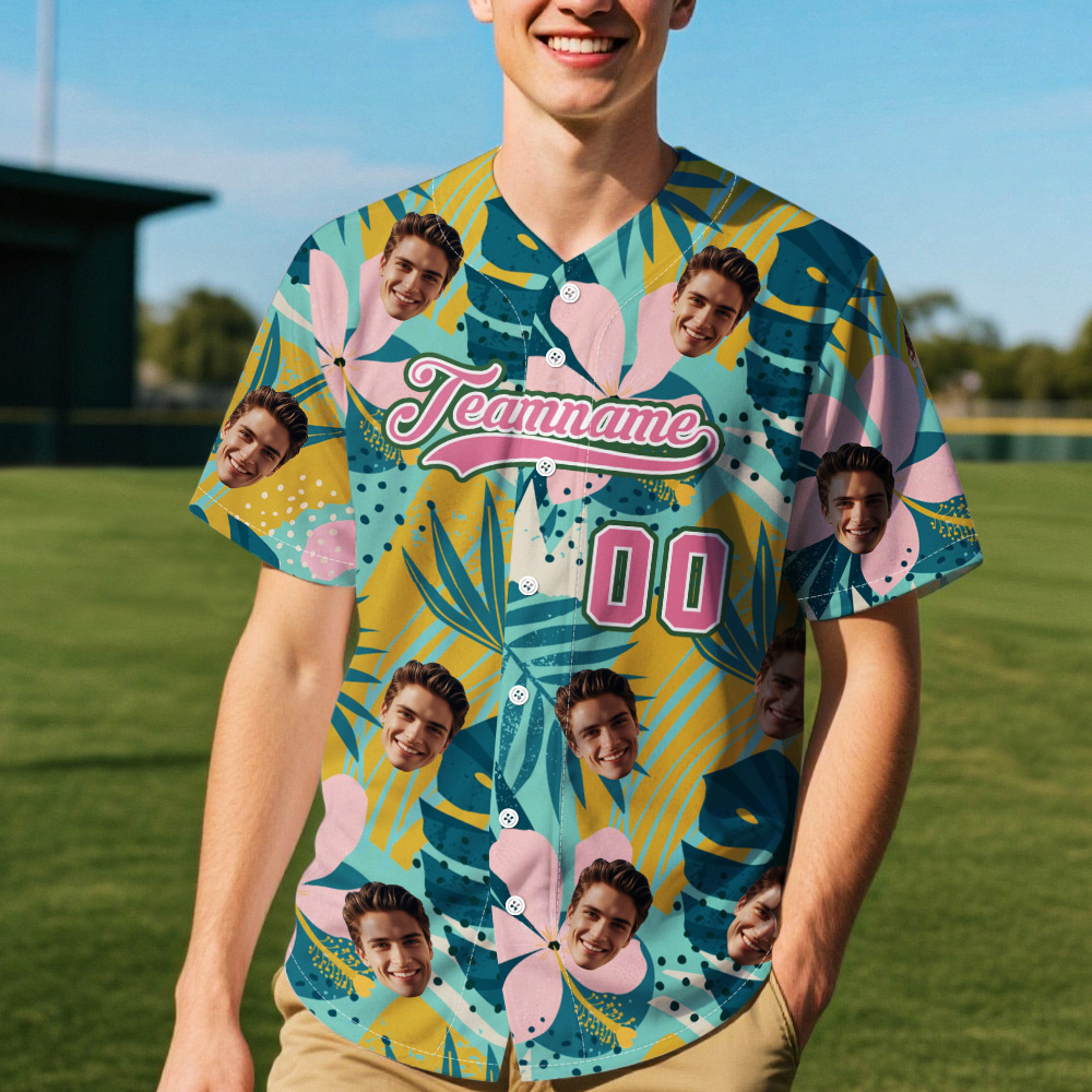 Custom Vacation Vibes Hawaiian Baseball Custom Jersey with Tropical Elements Print - makephotopuzzleuk