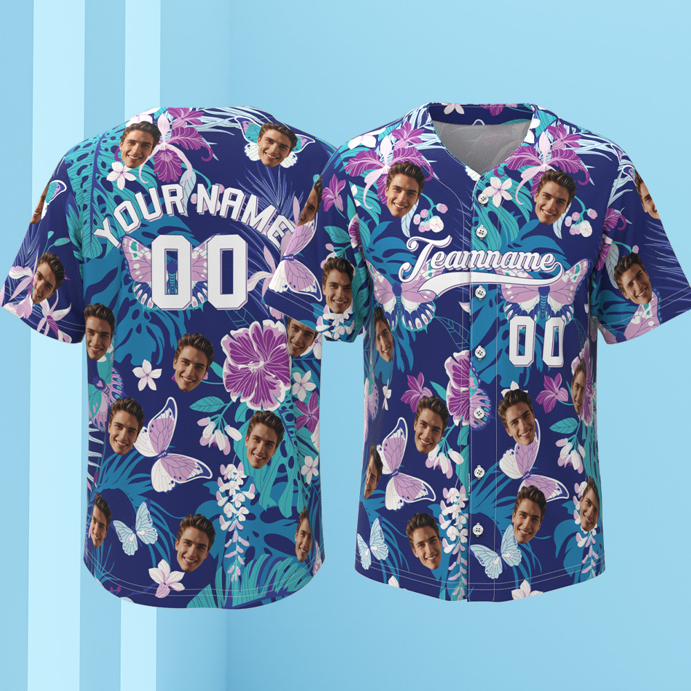 Custom Vacation Vibes Hawaiian Baseball Custom Jersey with Tropical Elements Print - makephotopuzzleuk