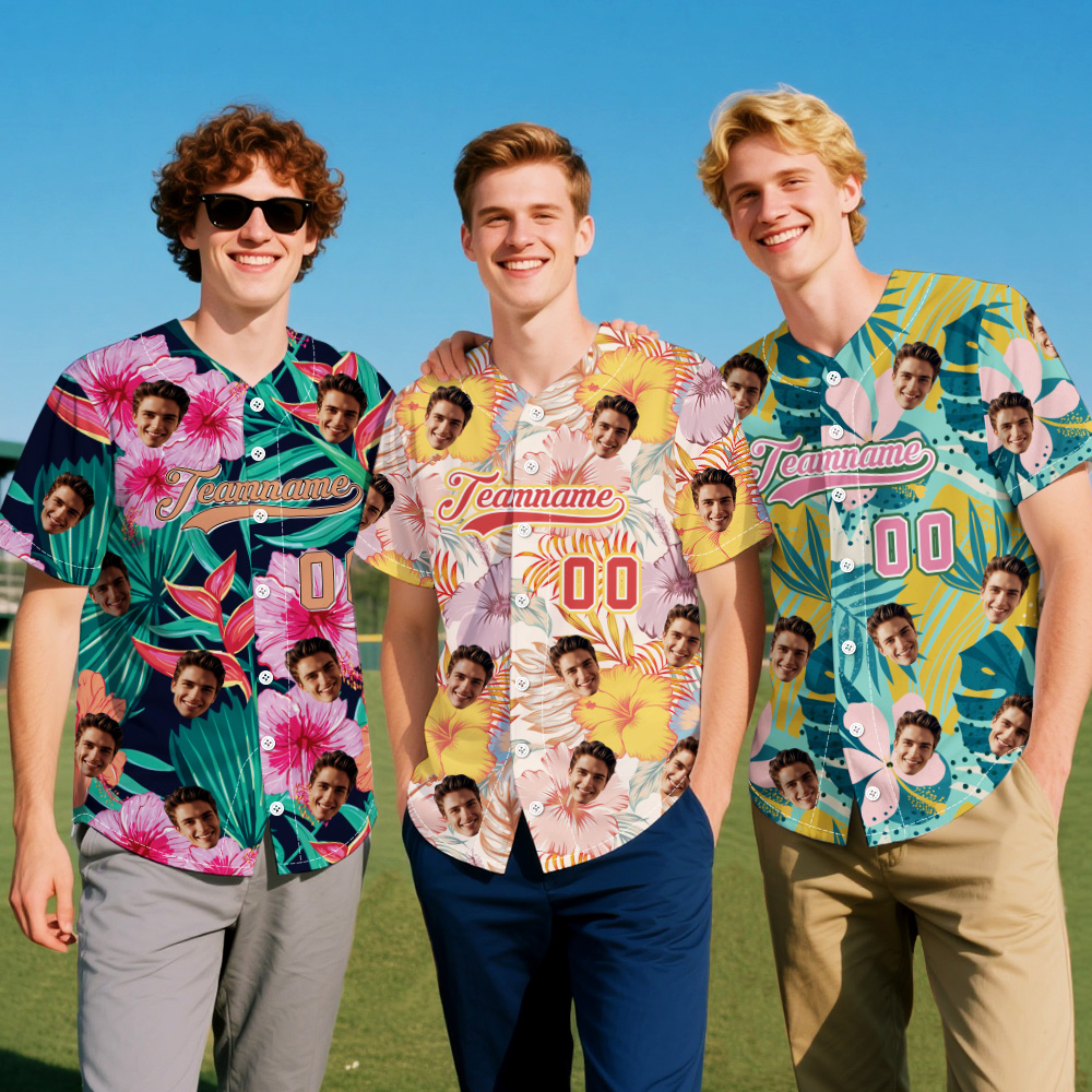 Custom Vacation Vibes Hawaiian Baseball Custom Jersey with Tropical Elements Print - makephotopuzzleuk