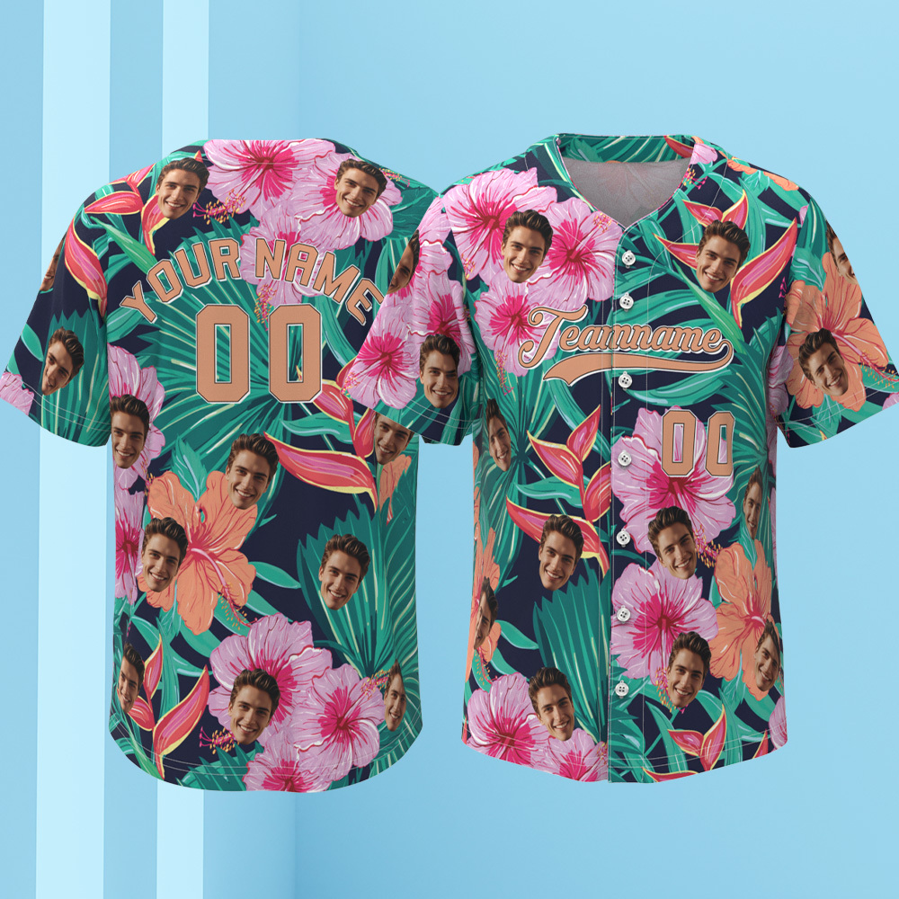 Custom Vacation Vibes Hawaiian Baseball Custom Jersey with Tropical Elements Print - makephotopuzzleuk