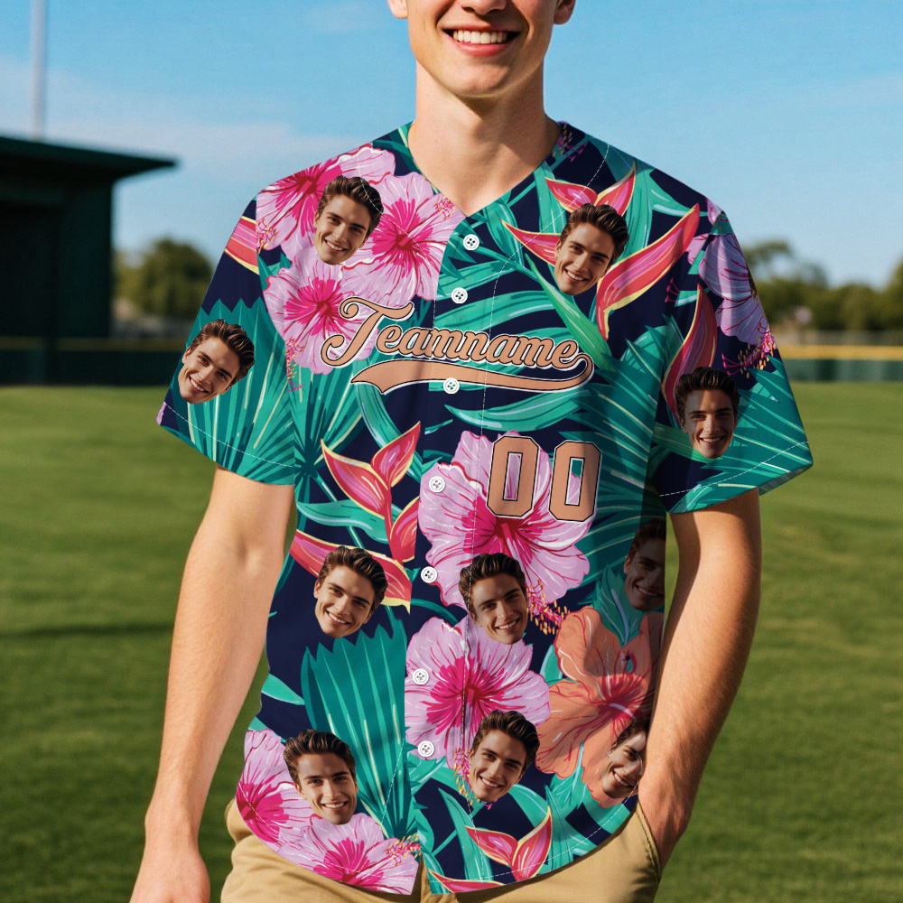 Custom Vacation Vibes Hawaiian Baseball Custom Jersey with Tropical Elements Print - makephotopuzzleuk