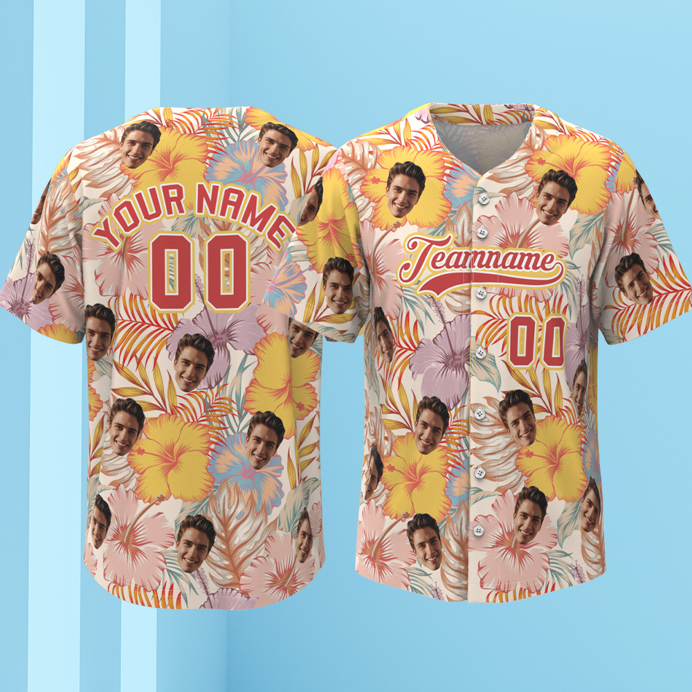 Custom Vacation Vibes Hawaiian Baseball Custom Jersey with Tropical Elements Print - makephotopuzzleuk