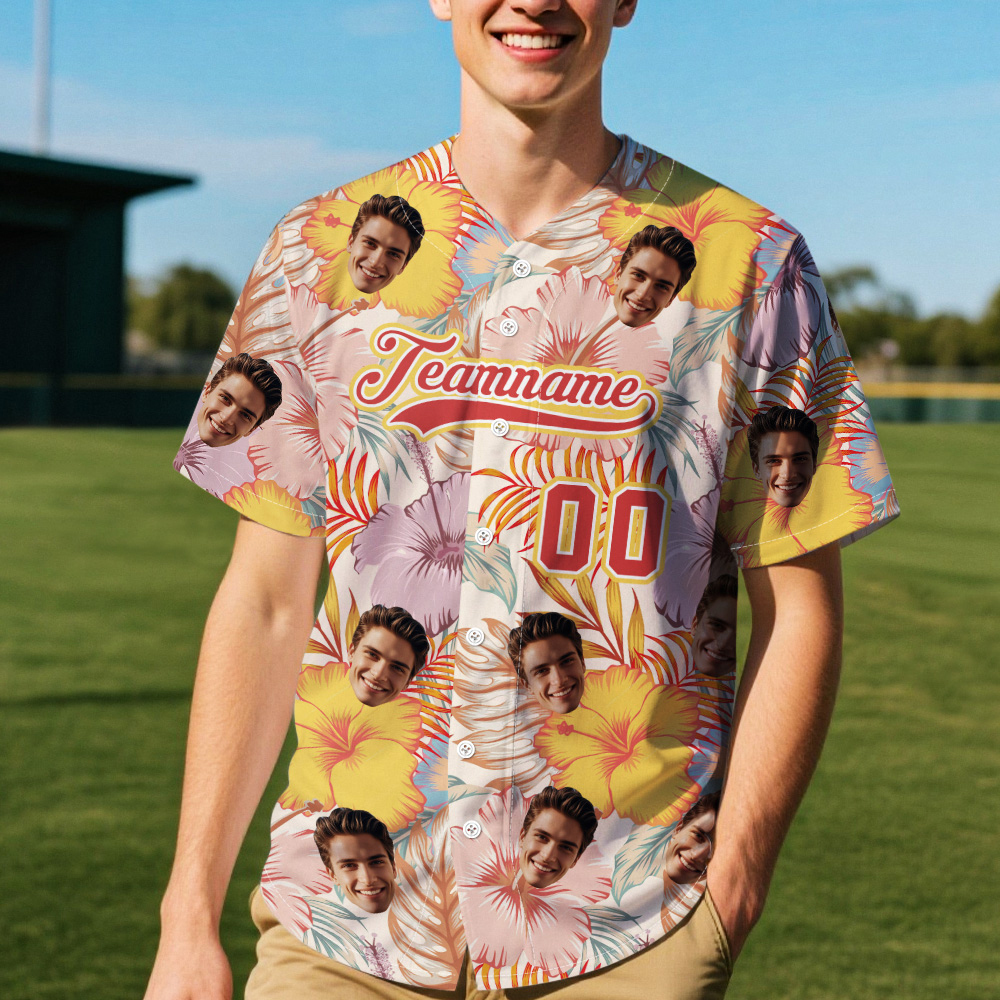 Custom Vacation Vibes Hawaiian Baseball Custom Jersey with Tropical Elements Print - makephotopuzzleuk