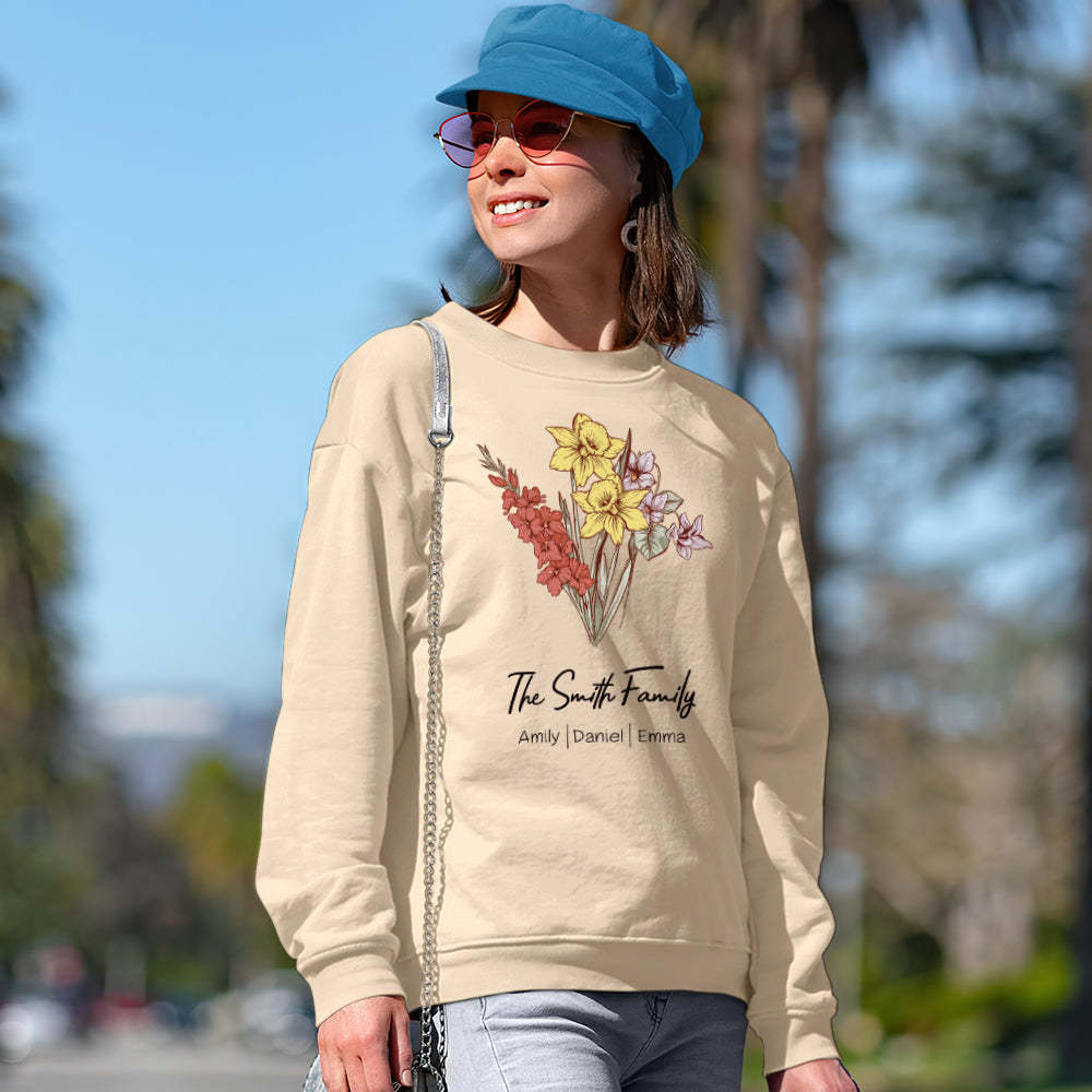 Personalized Birth Flower Bouquet Sweatshirt Custom Birth Flower Hoodie Gifts for Her - mymoonlampuk